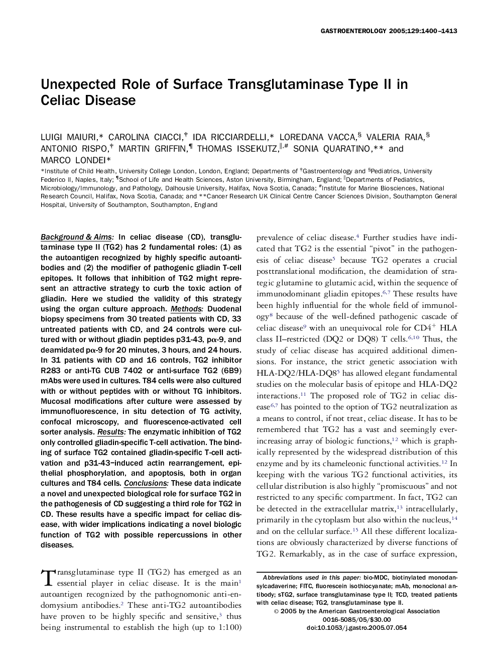 Unexpected Role of Surface Transglutaminase Type II in Celiac Disease