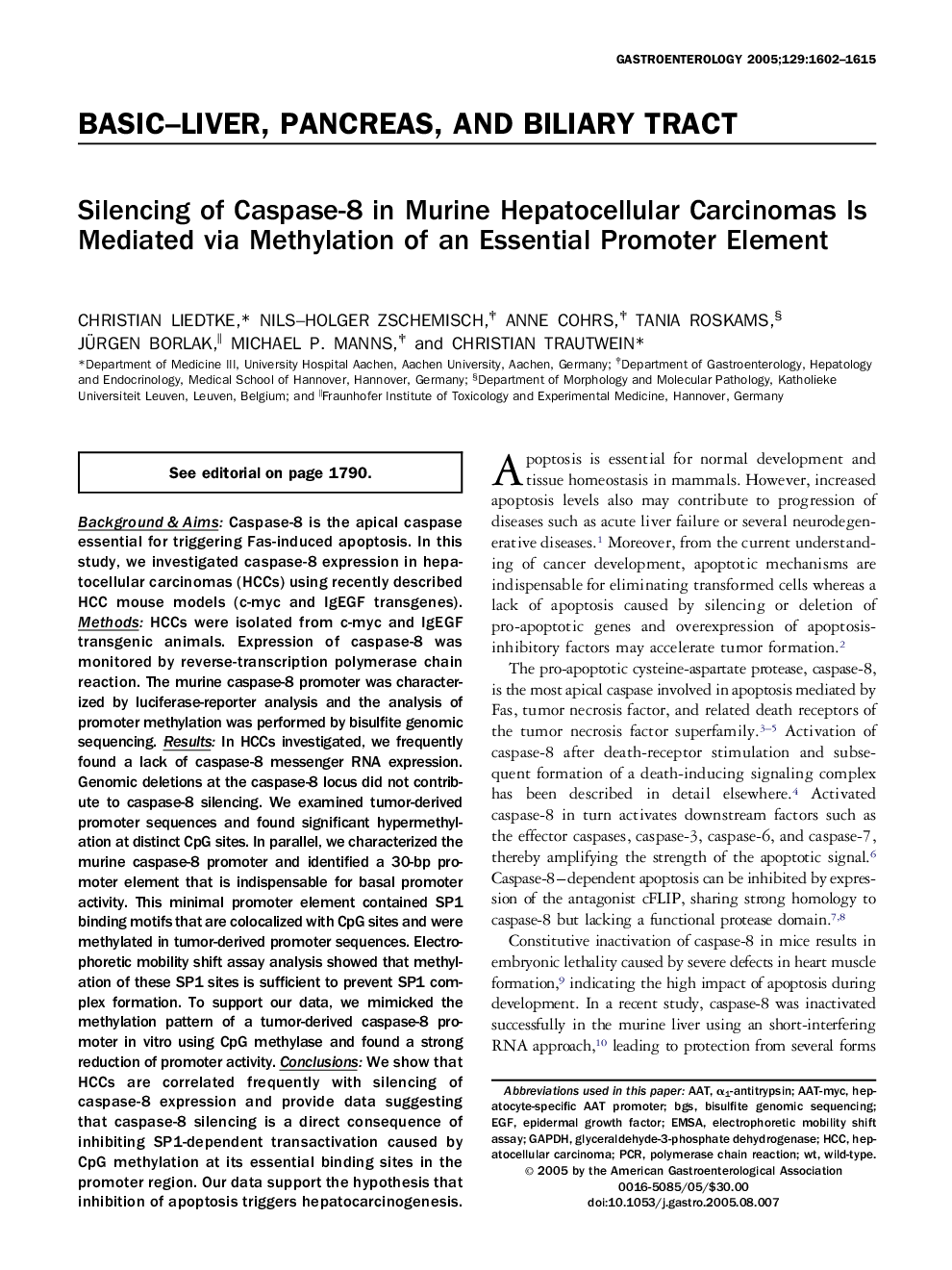 Silencing of Caspase-8 in Murine Hepatocellular Carcinomas Is Mediated via Methylation of an Essential Promoter Element