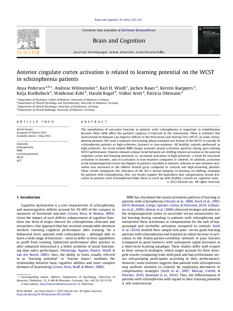 Anterior cingulate cortex activation is related to learning potential on the WCST in schizophrenia patients