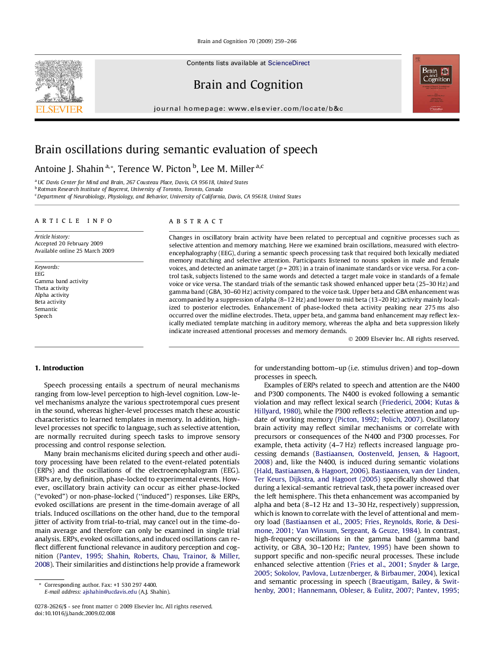 Brain oscillations during semantic evaluation of speech