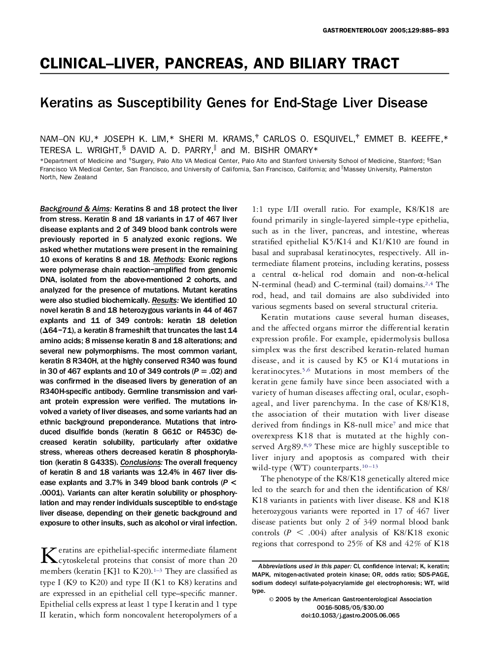 Keratins as Susceptibility Genes for End-Stage Liver Disease