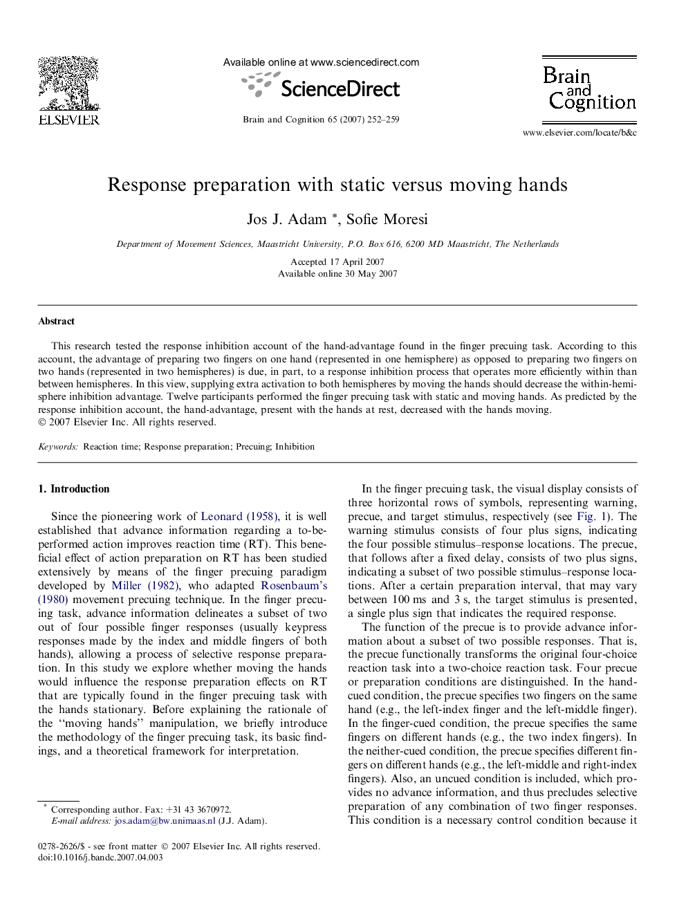 Response preparation with static versus moving hands