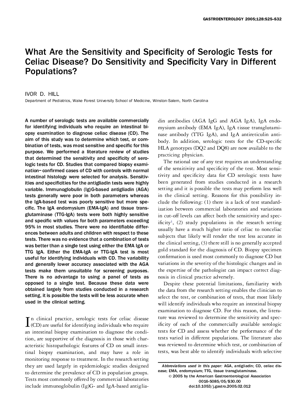 What are the sensitivity and specificity of serologic tests for celiac disease? Do sensitivity and specificity vary in different populations?