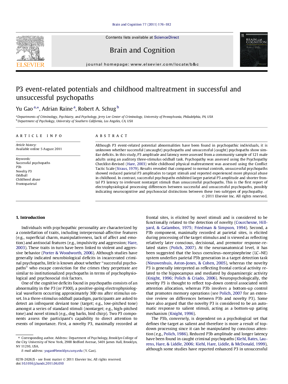 P3 event-related potentials and childhood maltreatment in successful and unsuccessful psychopaths