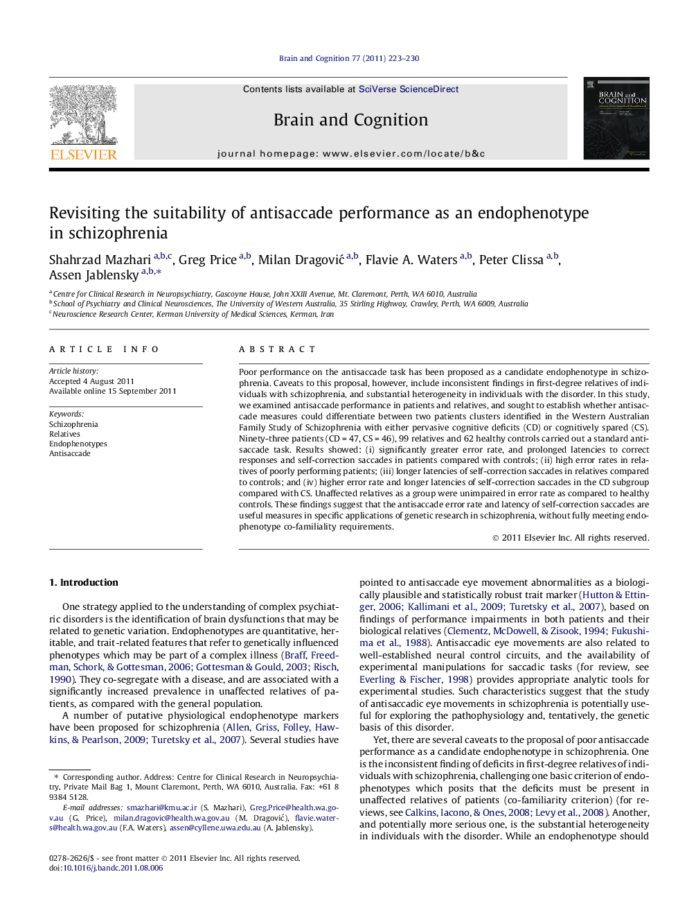 Revisiting the suitability of antisaccade performance as an endophenotype in schizophrenia