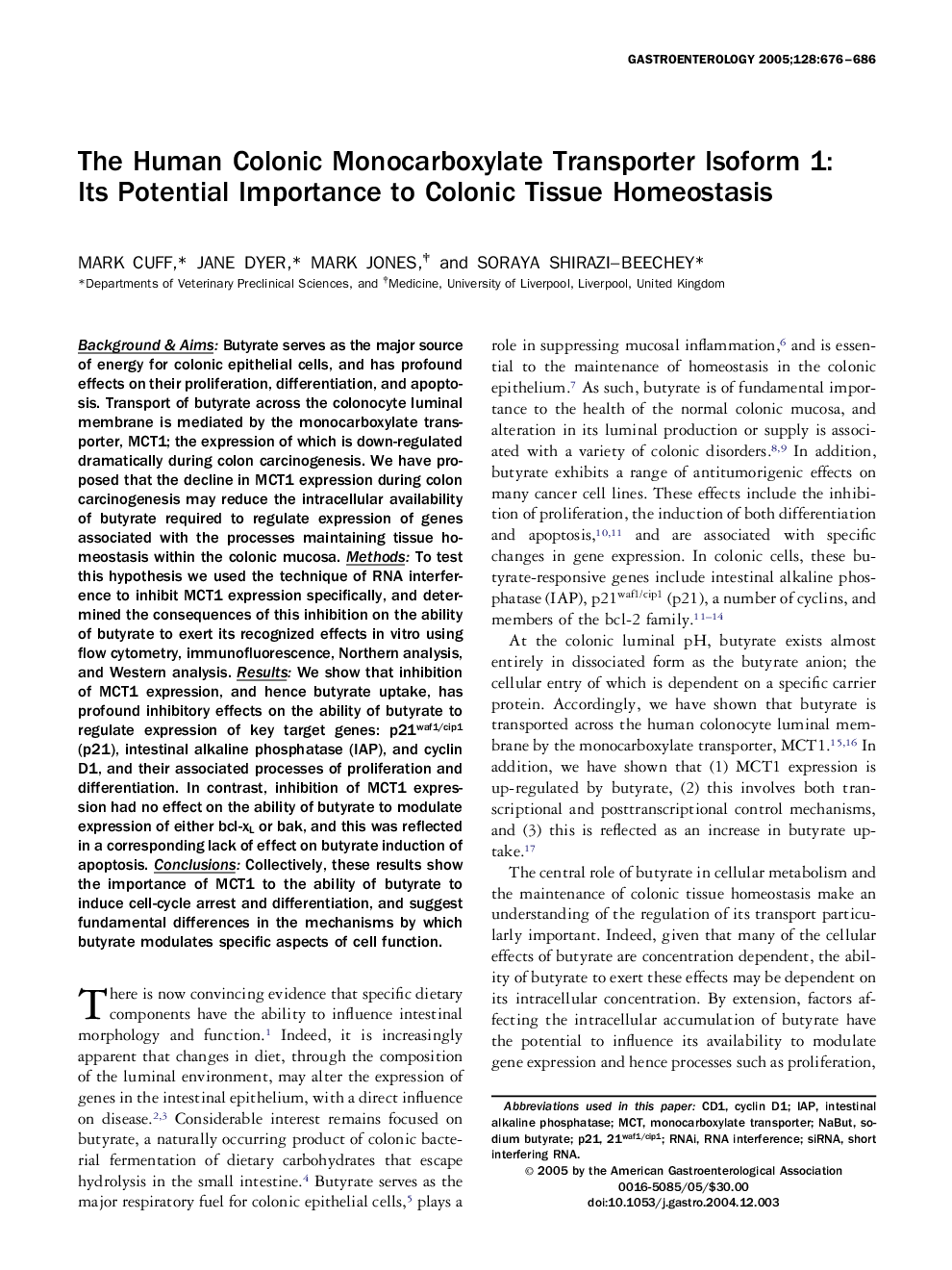 The human colonic monocarboxylate transporter Isoform 1: Its potential importance to colonic tissue homeostasis