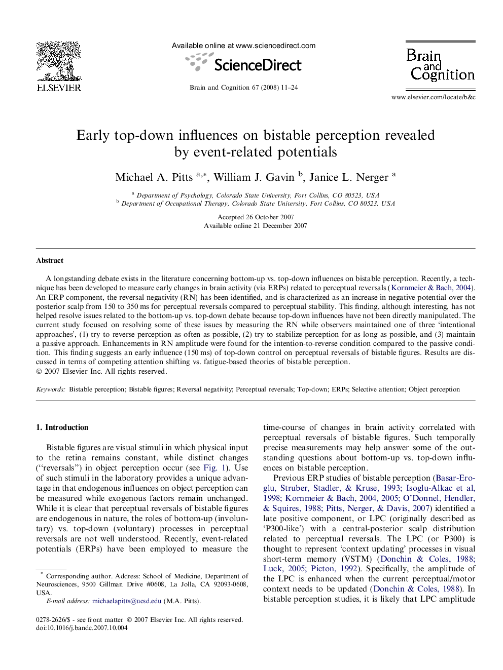 Early top-down influences on bistable perception revealed by event-related potentials