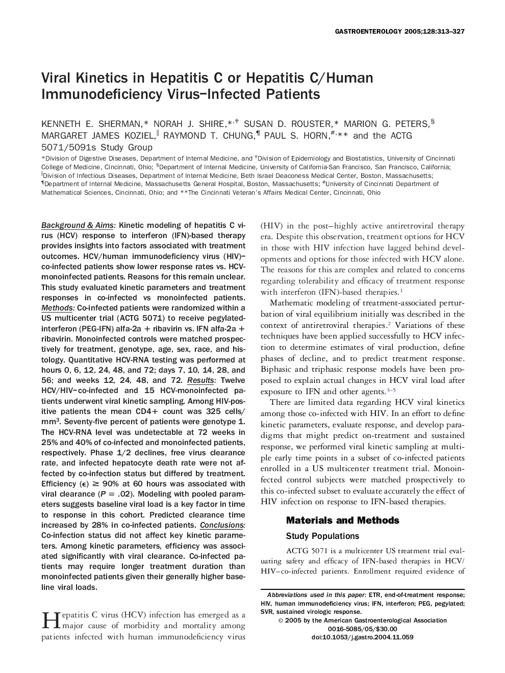 Viral kinetics in hepatitis C or hepatitis C/human immunodeficiency virus-infected patients