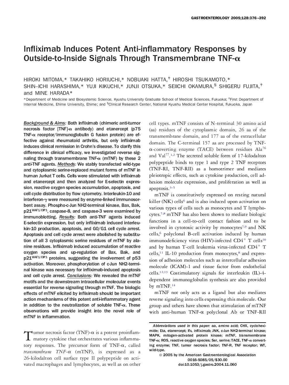 Infliximab induces potent anti-inflammatory responses by outside-to-inside signals through transmembrane TNF-Î±