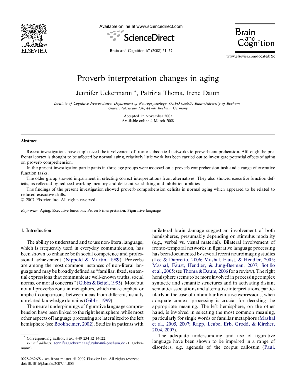 Proverb interpretation changes in aging