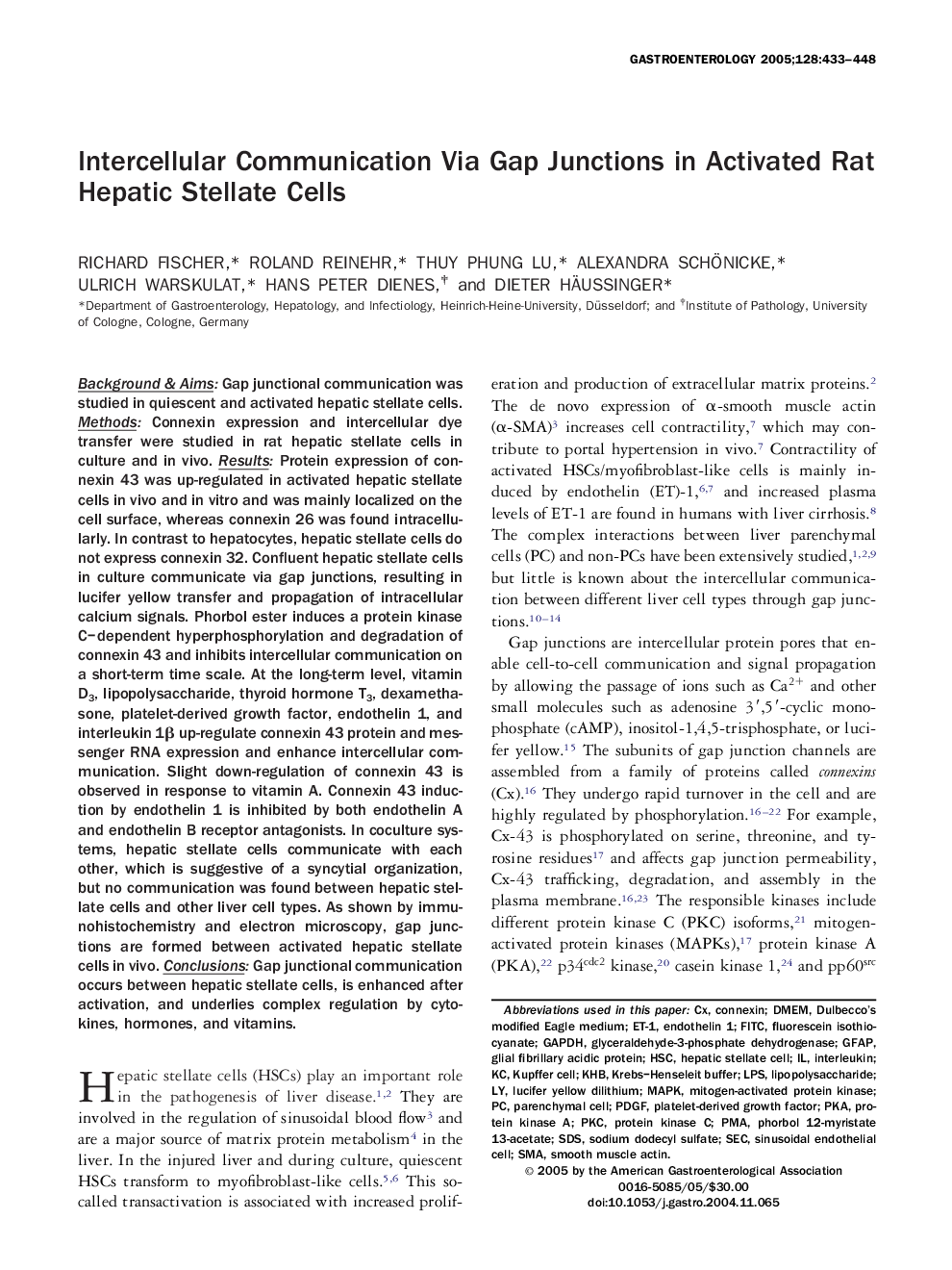 Intercellular communication via gap junctions in activated rat hepatic stellate cells