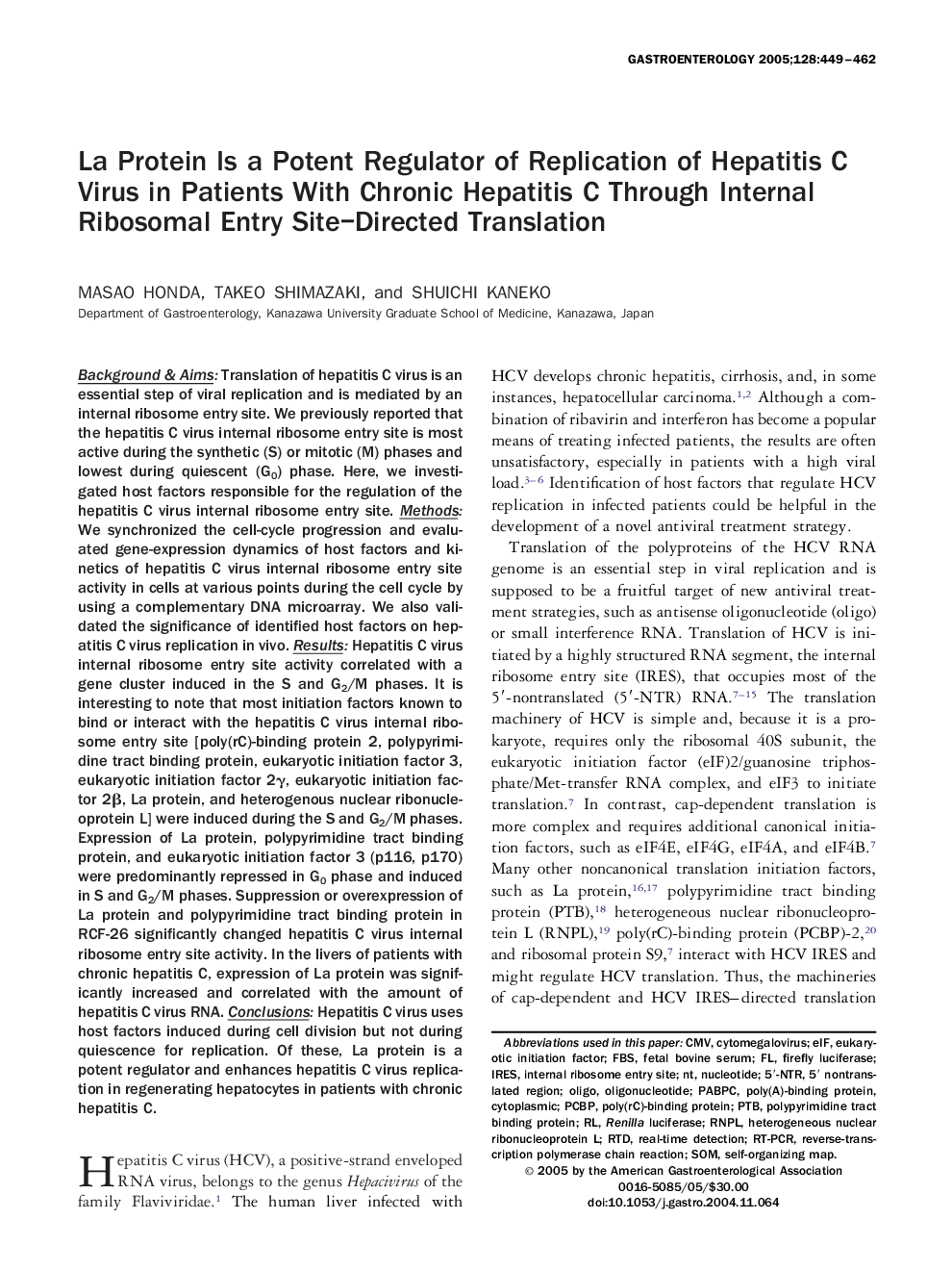 La protein is a potent regulator of replication of hepatitis C virus in patients with chronic hepatitis C through internal ribosomal entry site-directed translation