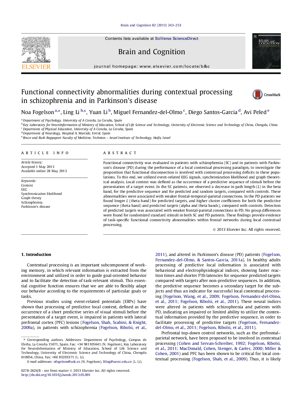 Functional connectivity abnormalities during contextual processing in schizophrenia and in Parkinson’s disease