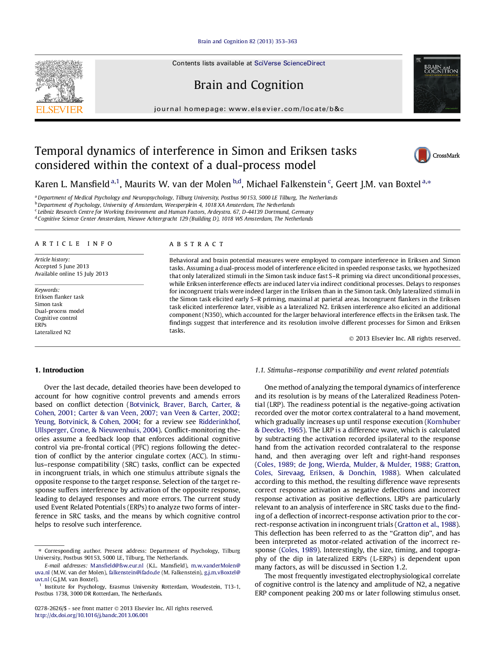 Temporal dynamics of interference in Simon and Eriksen tasks considered within the context of a dual-process model