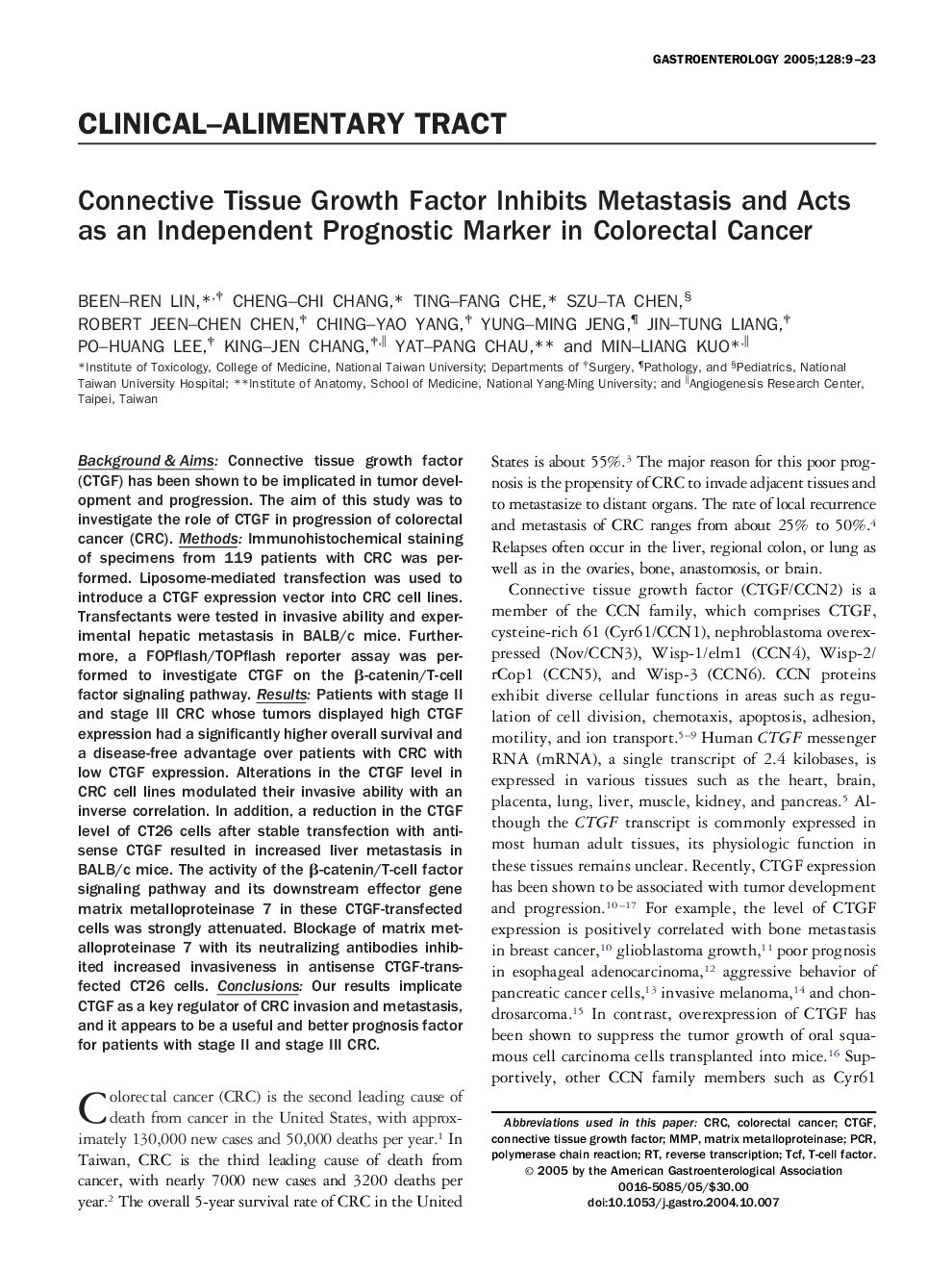 Connective tissue growth factor inhibits metastasis and acts as an independent prognostic marker in colorectal cancer