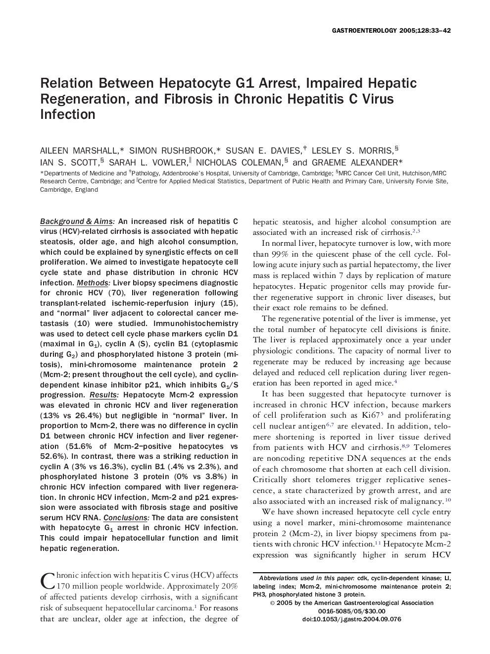 Relation between hepatocyte G1 arrest, impaired hepatic regeneration, and fibrosis in chronic hepatitis C virus infection