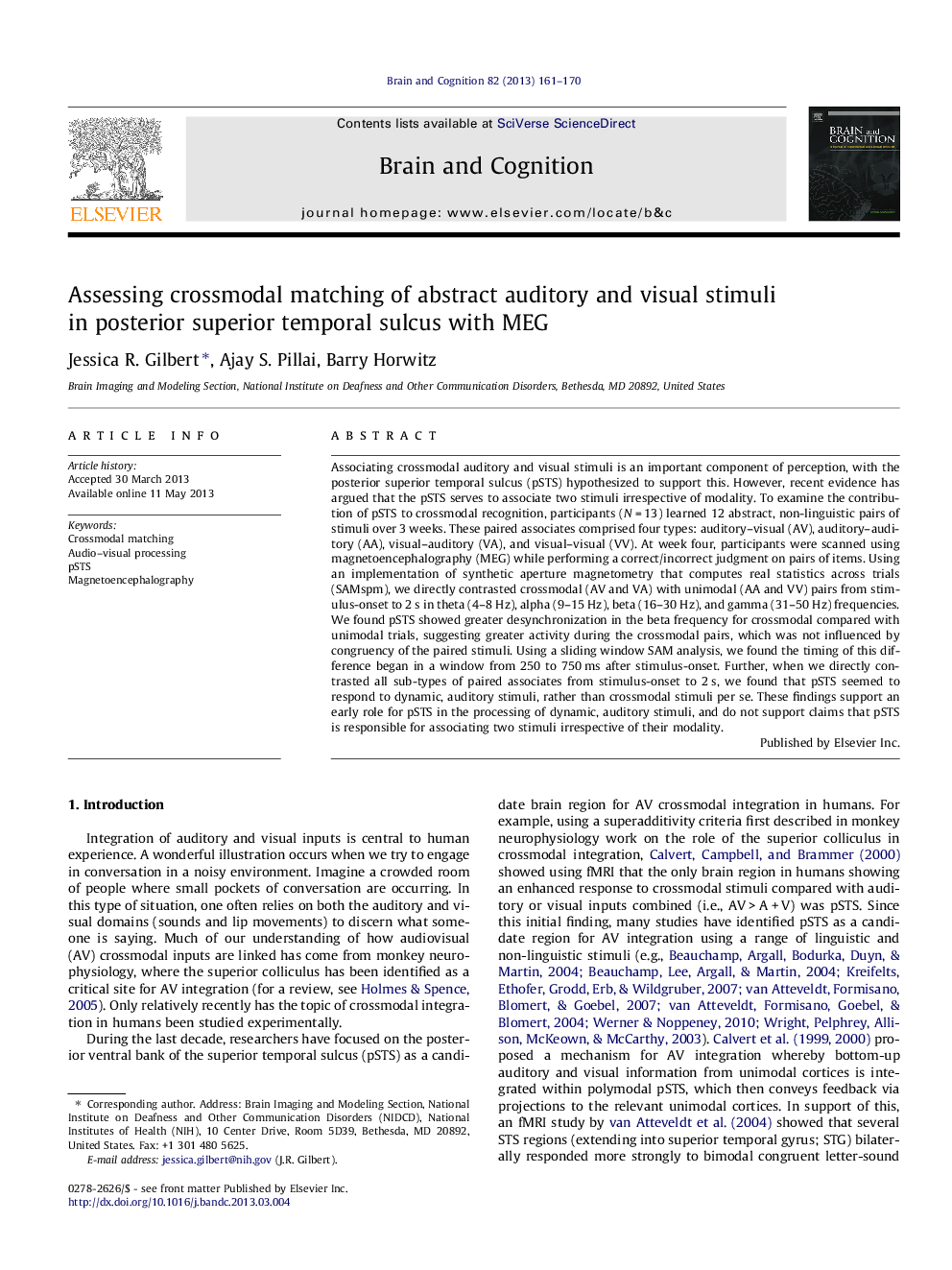 Assessing crossmodal matching of abstract auditory and visual stimuli in posterior superior temporal sulcus with MEG