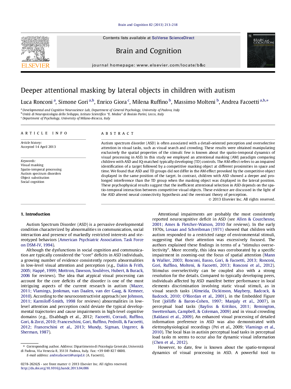 Deeper attentional masking by lateral objects in children with autism