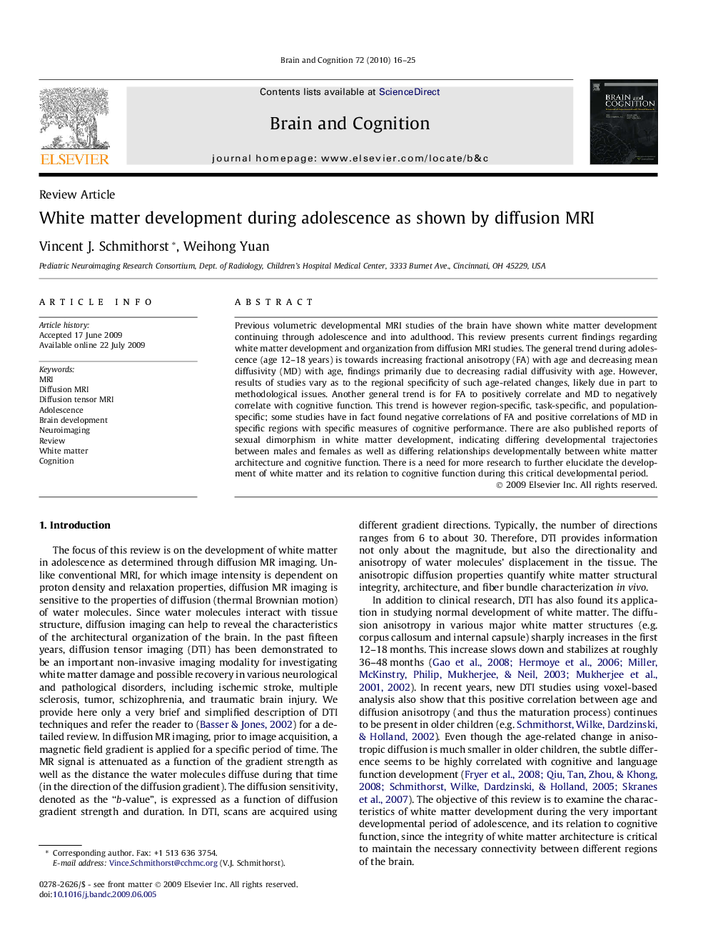 White matter development during adolescence as shown by diffusion MRI