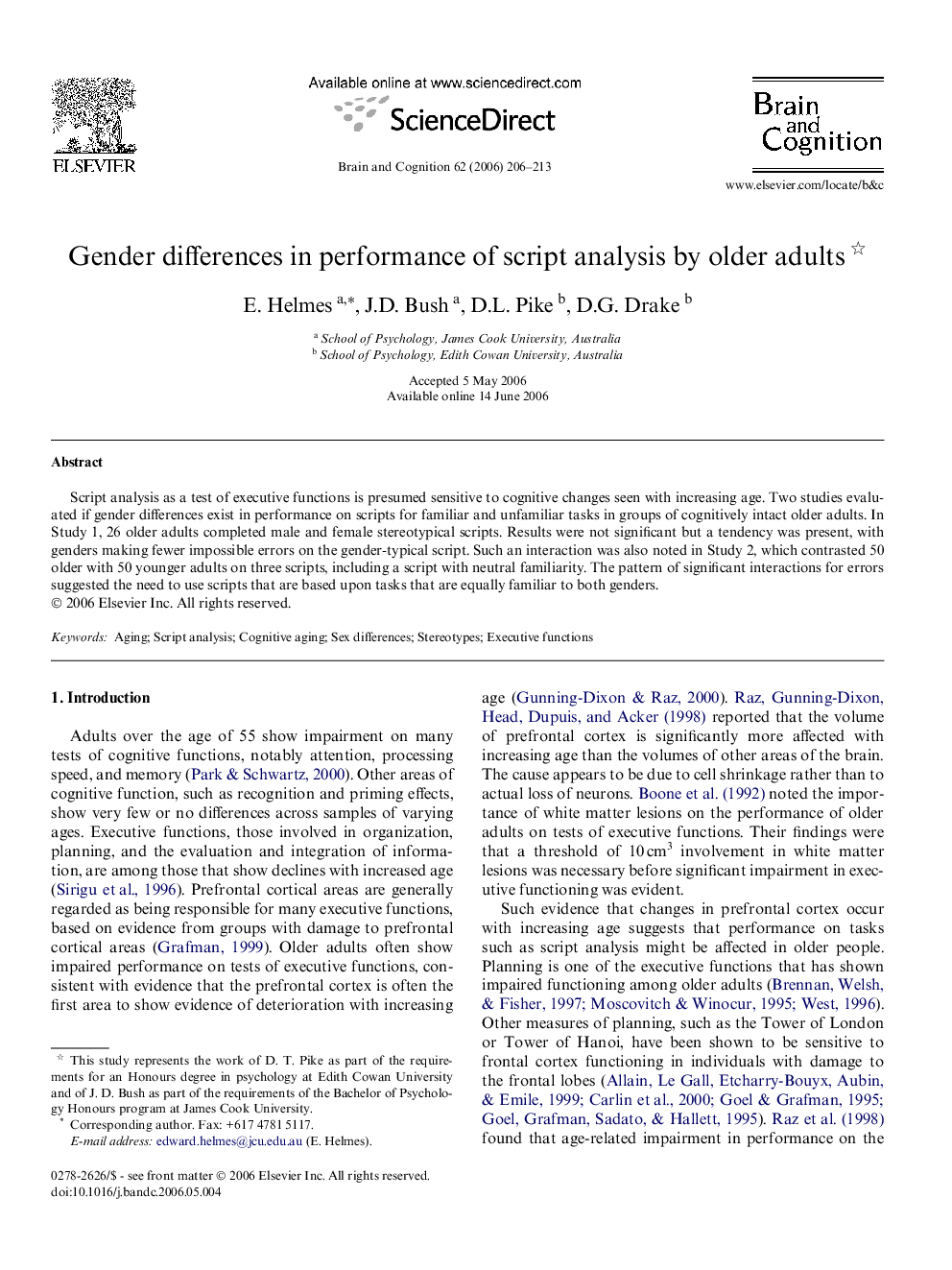 Gender differences in performance of script analysis by older adults 