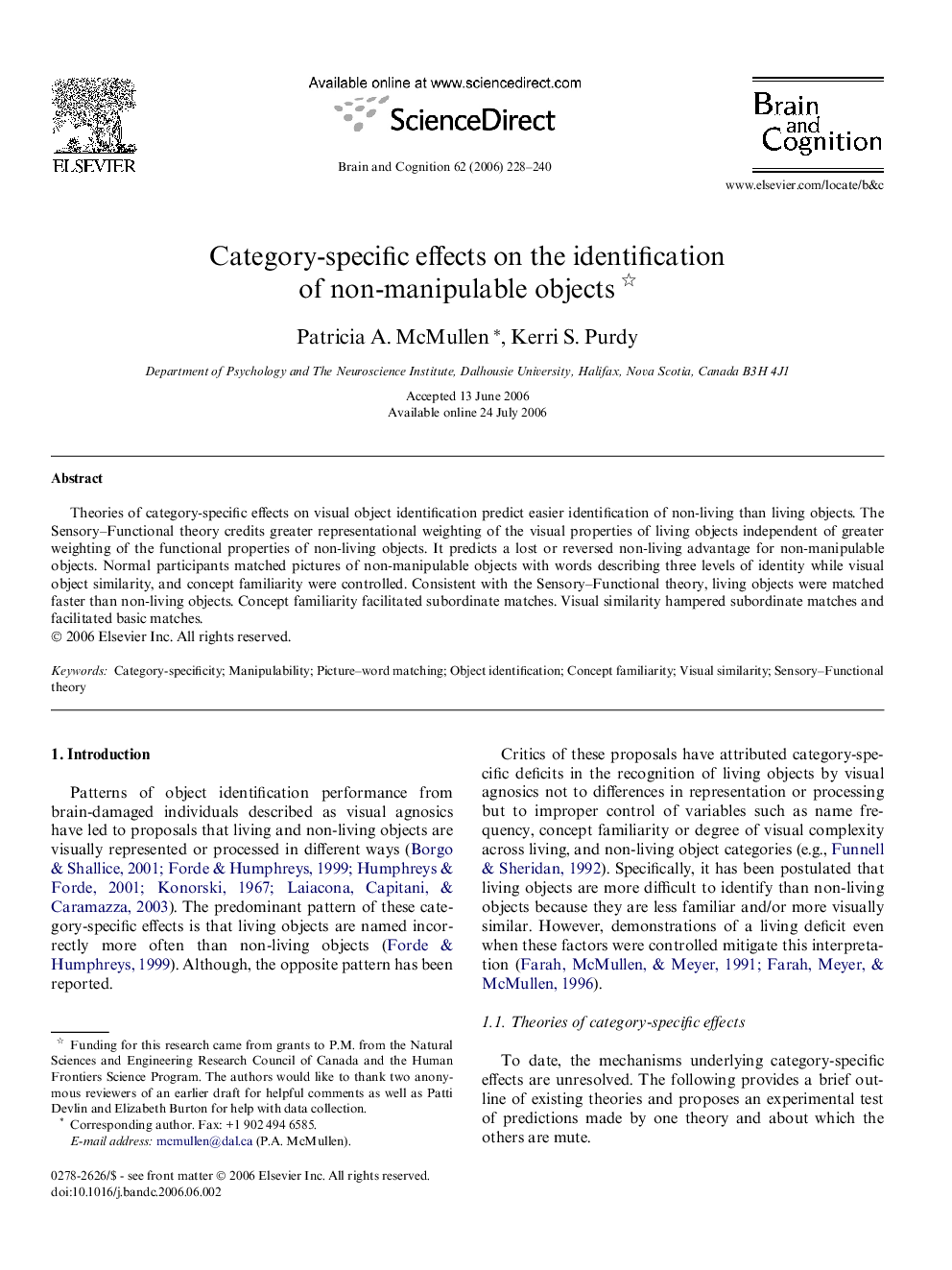 Category-specific effects on the identification of non-manipulable objects 