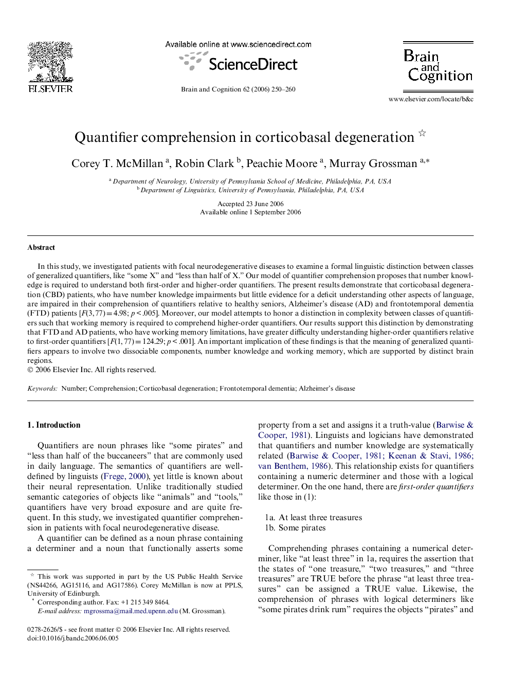 Quantifier comprehension in corticobasal degeneration 