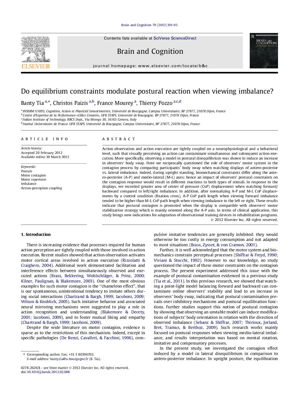 Do equilibrium constraints modulate postural reaction when viewing imbalance?