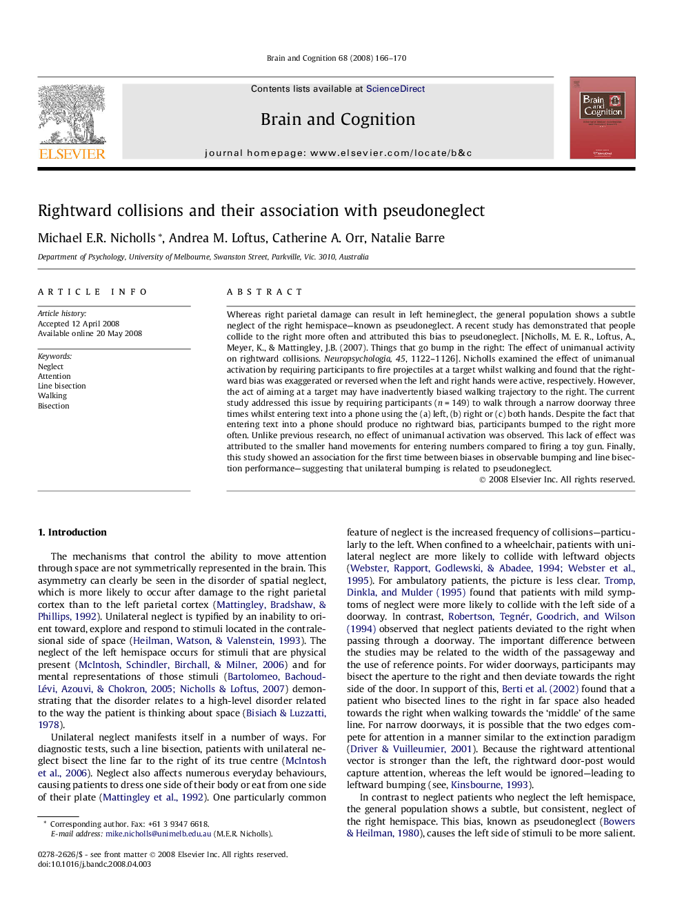 Rightward collisions and their association with pseudoneglect