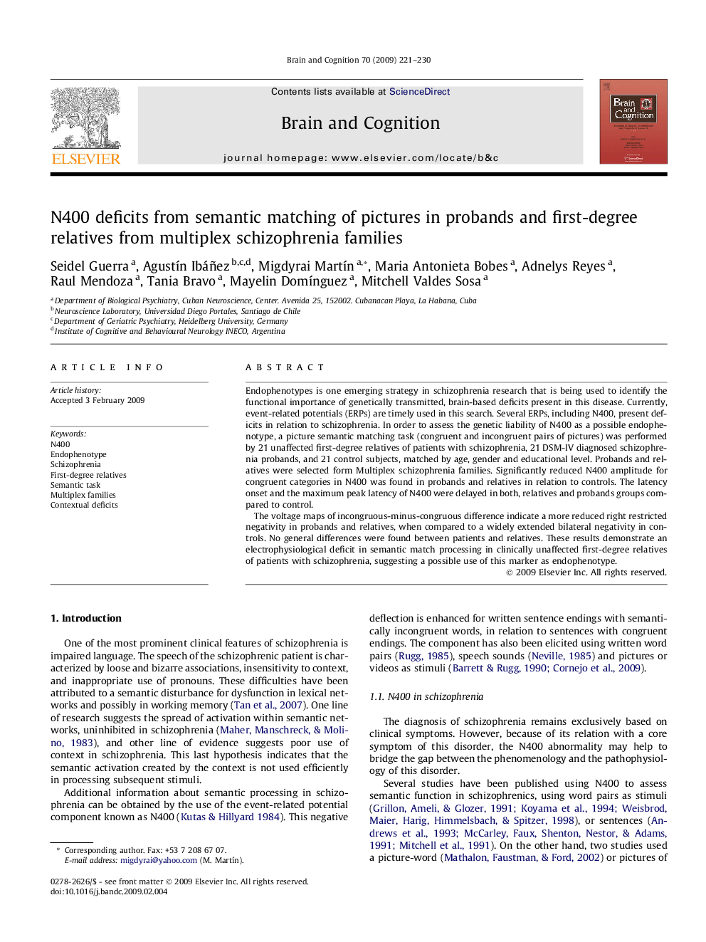 N400 deficits from semantic matching of pictures in probands and first-degree relatives from multiplex schizophrenia families