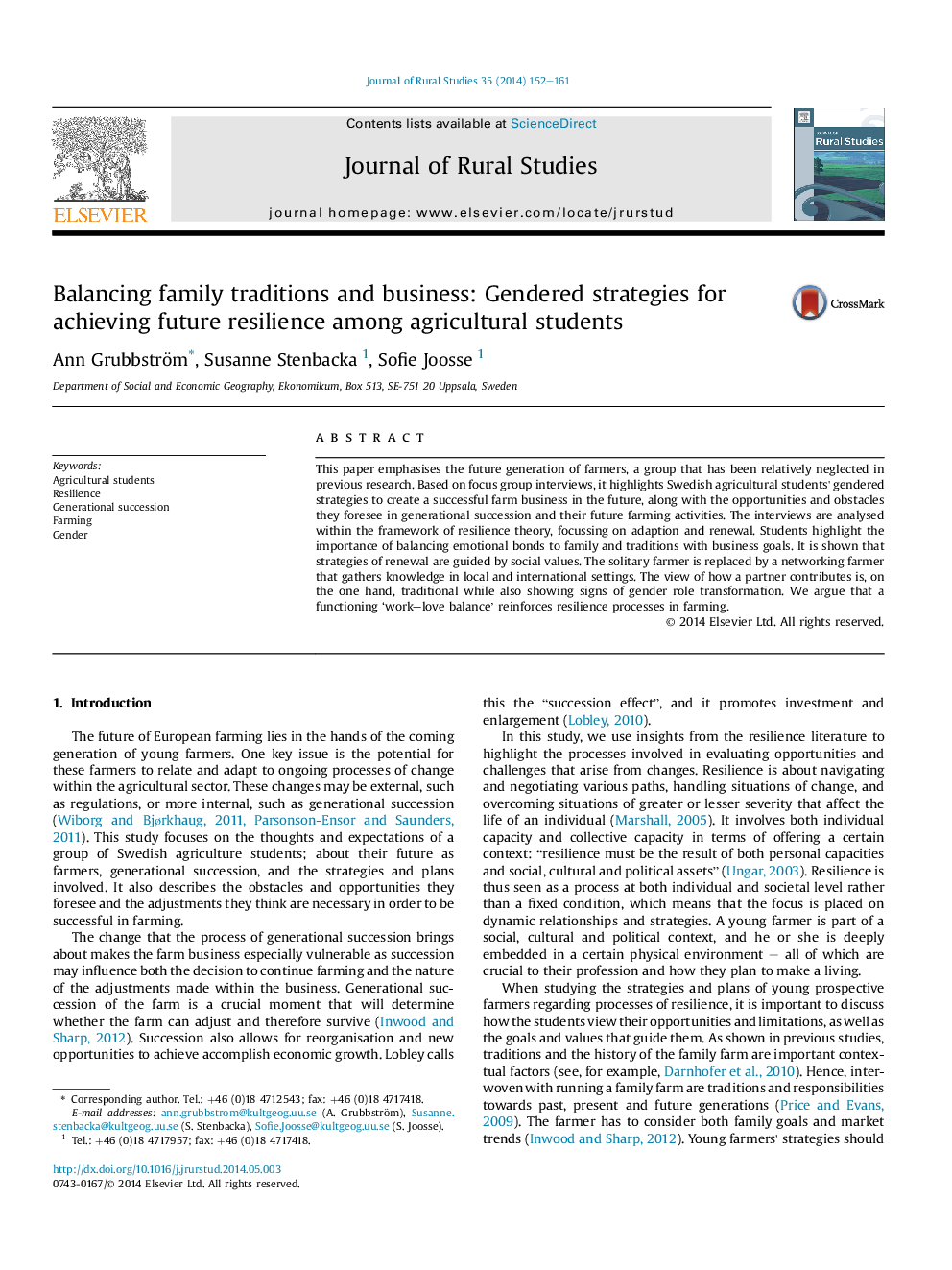 Balancing family traditions and business: Gendered strategies for achieving future resilience among agricultural students