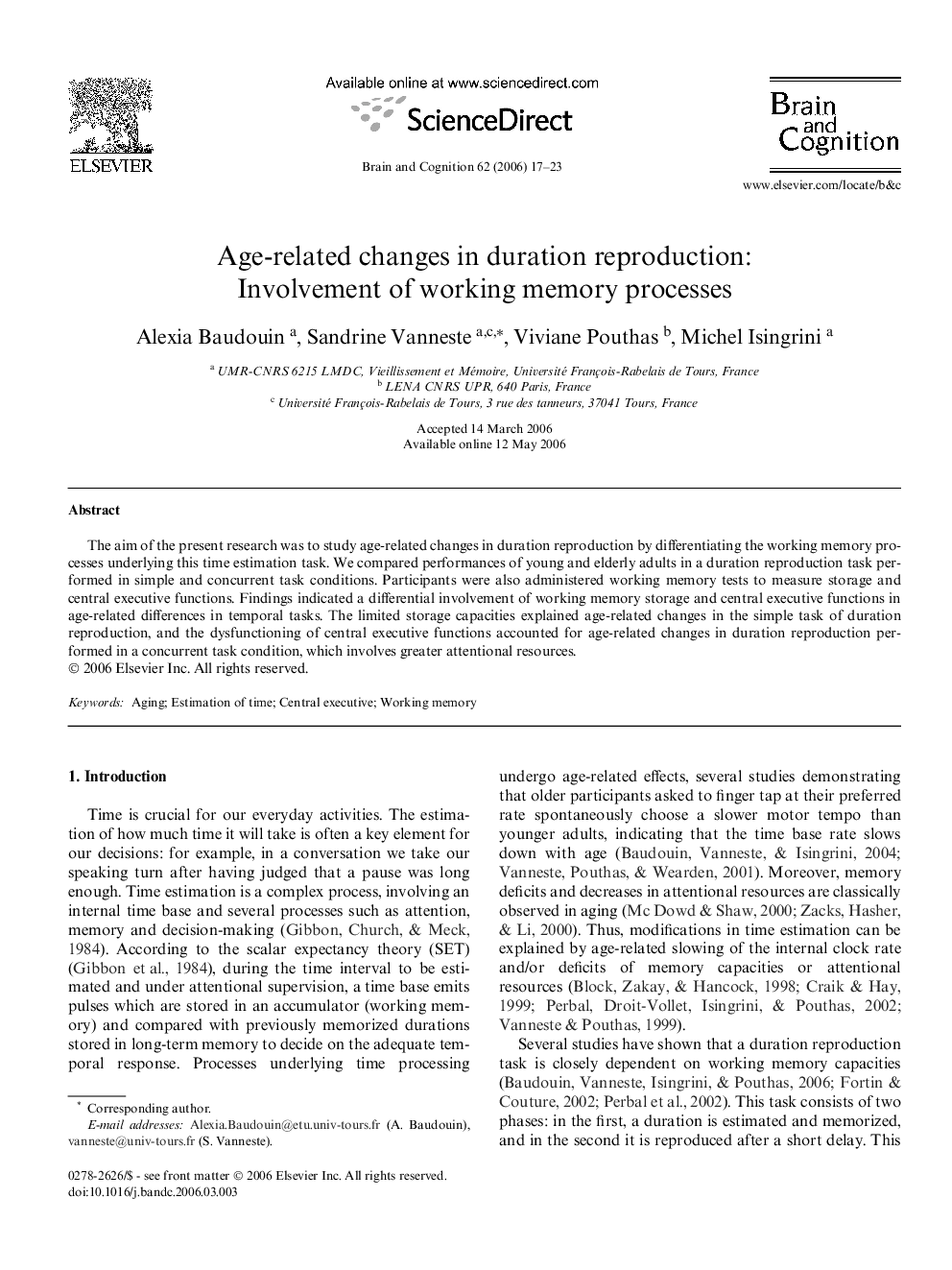 Age-related changes in duration reproduction: Involvement of working memory processes