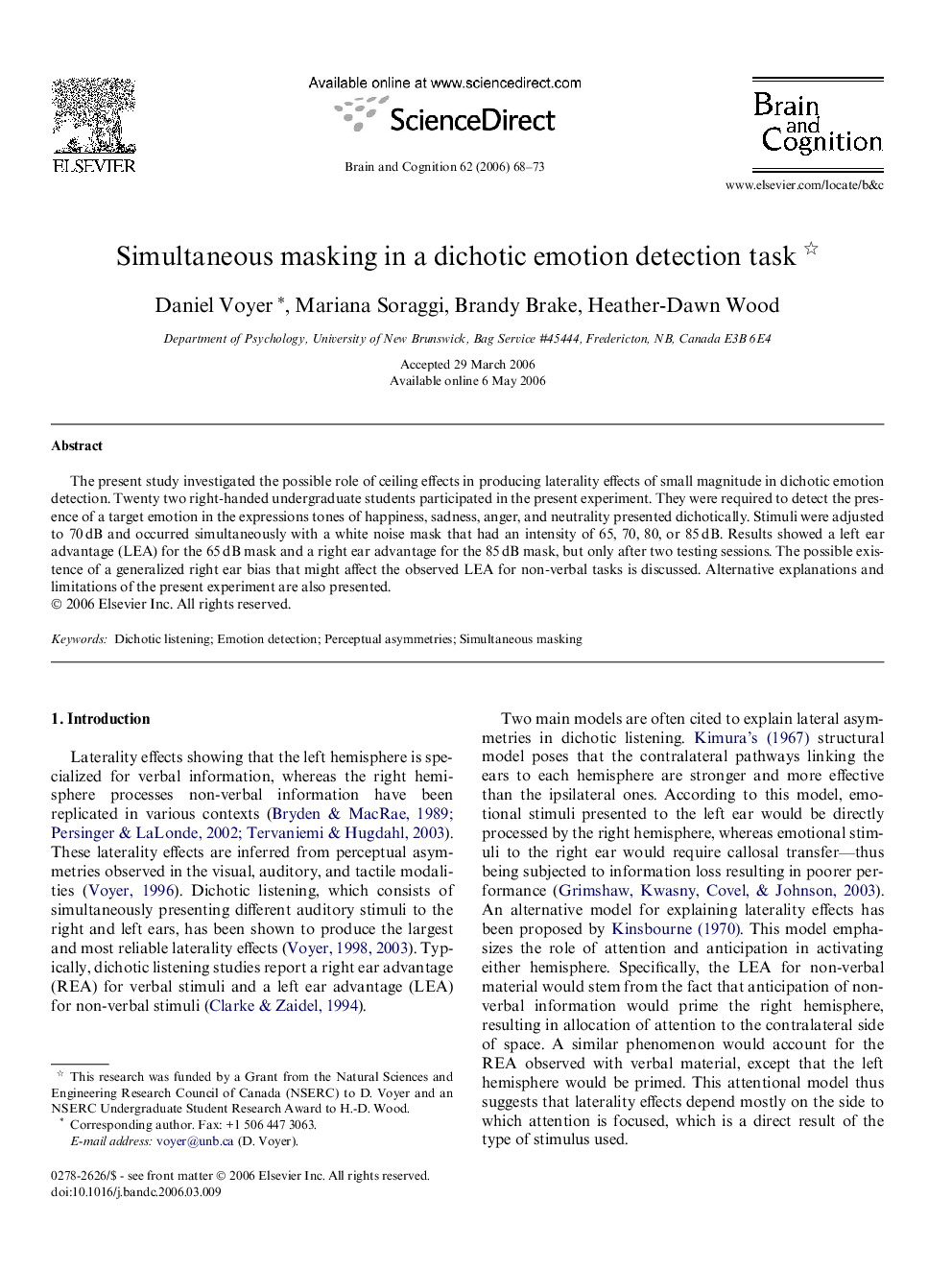 Simultaneous masking in a dichotic emotion detection task 