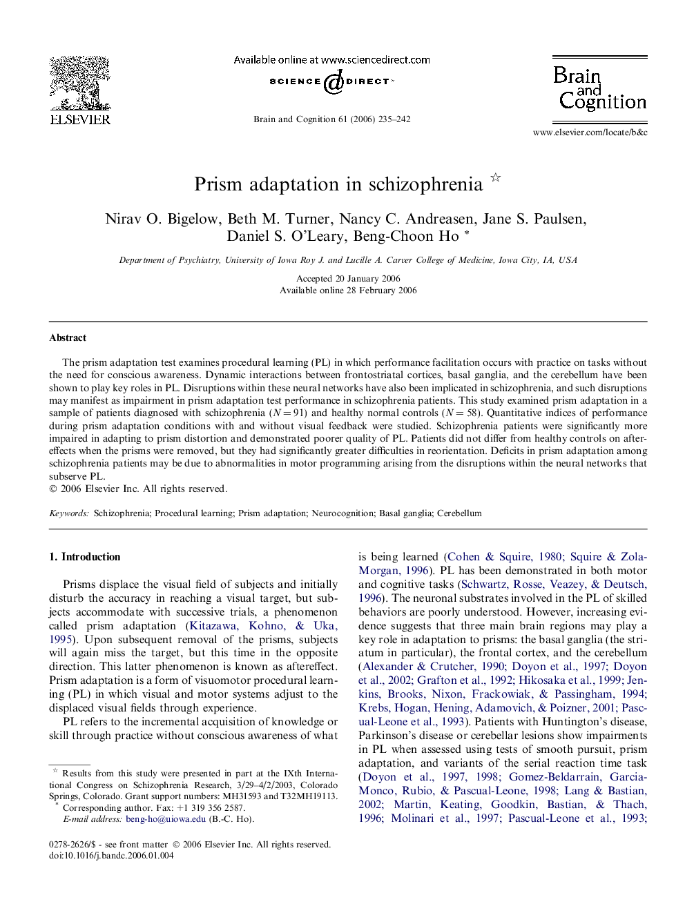 Prism adaptation in schizophrenia 