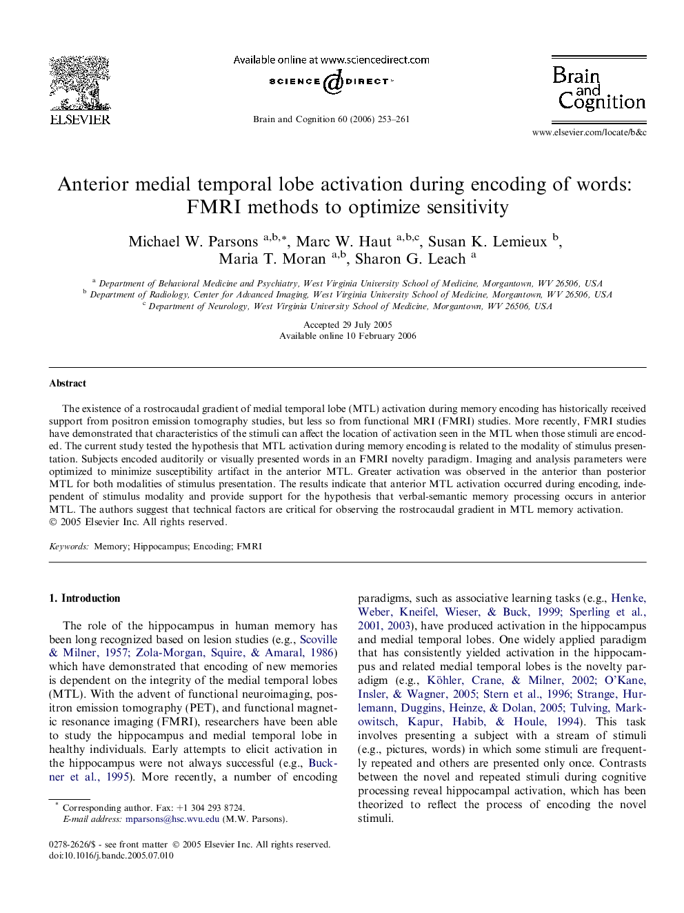 Anterior medial temporal lobe activation during encoding of words: FMRI methods to optimize sensitivity