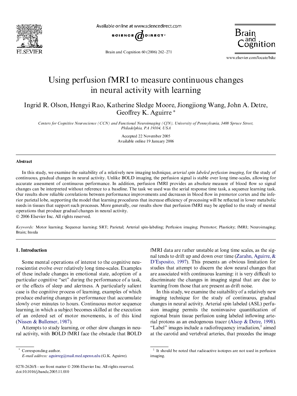 Using perfusion fMRI to measure continuous changes in neural activity with learning