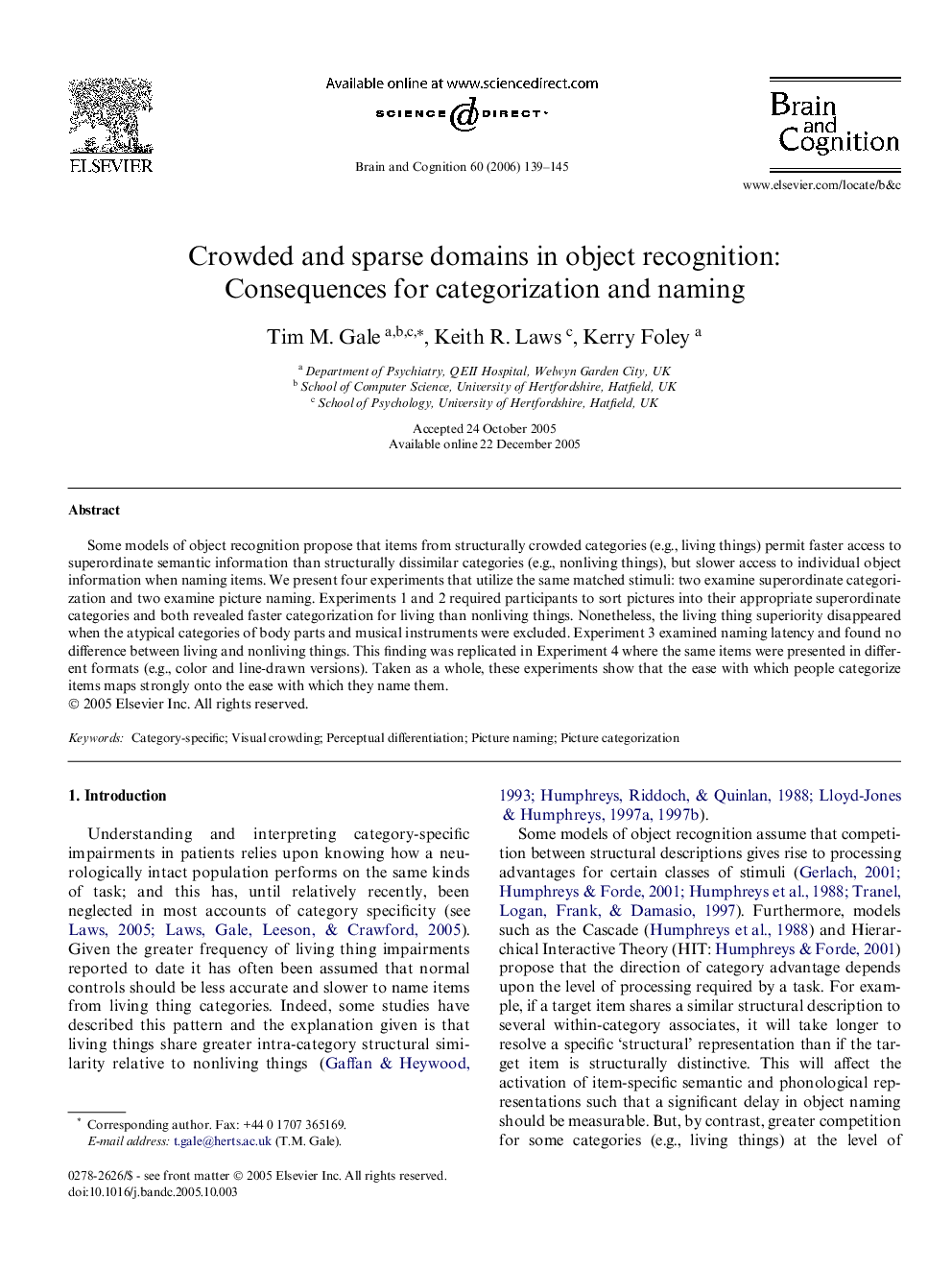 Crowded and sparse domains in object recognition: Consequences for categorization and naming