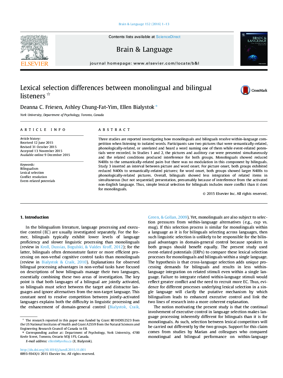 Lexical selection differences between monolingual and bilingual listeners 