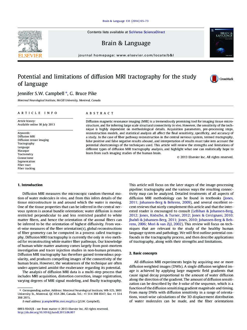 Potential and limitations of diffusion MRI tractography for the study of language