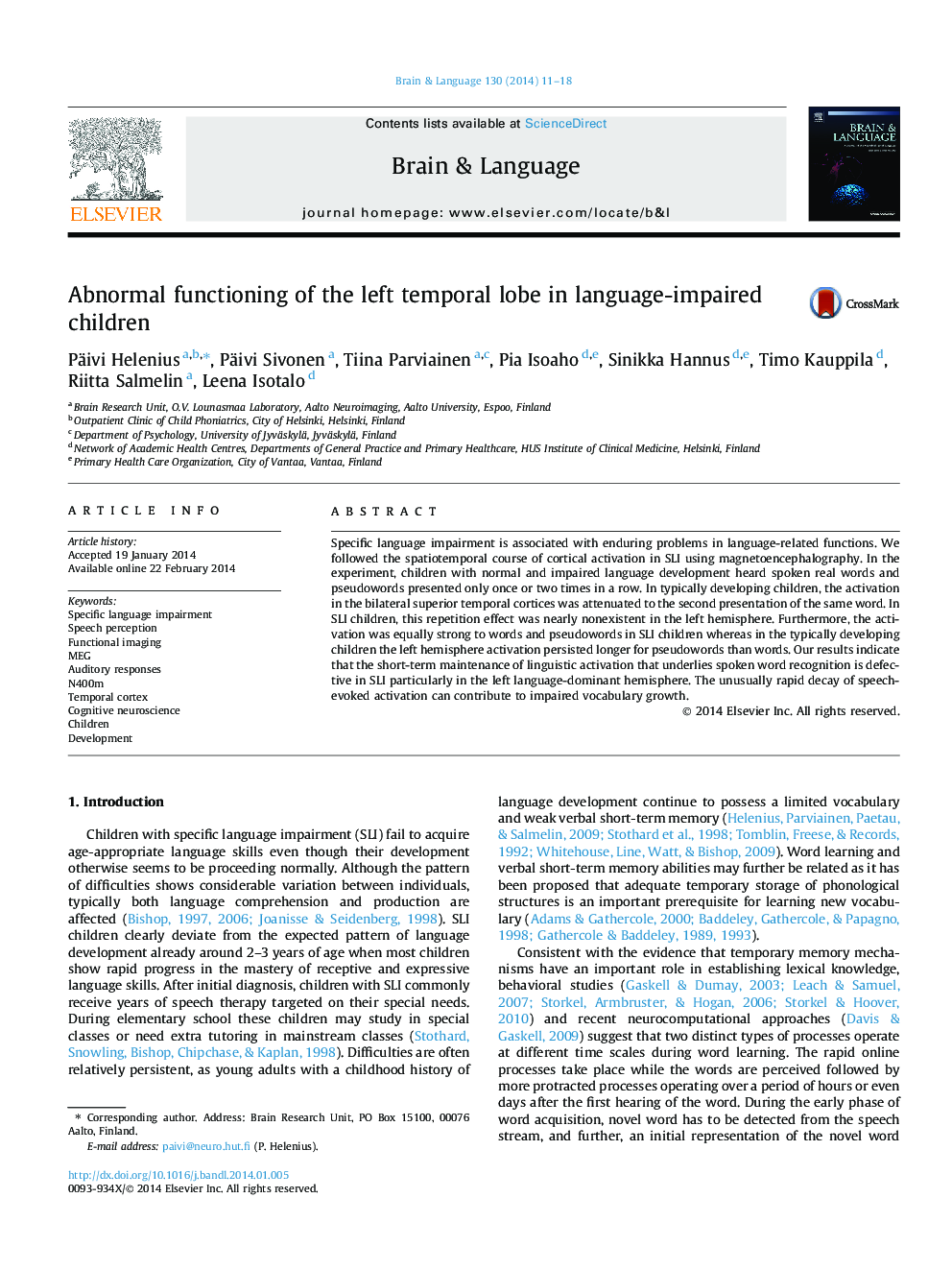 Abnormal functioning of the left temporal lobe in language-impaired children