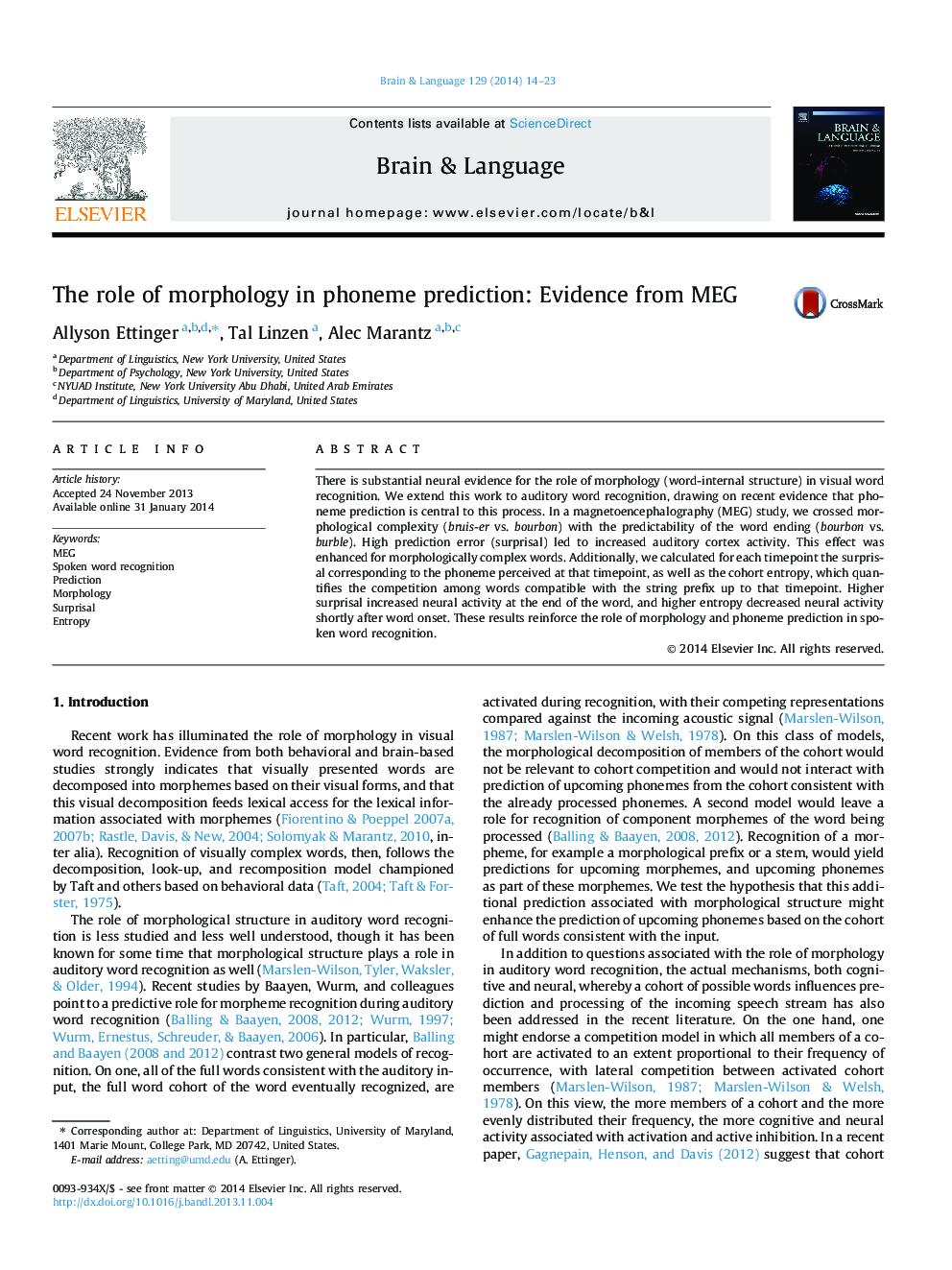 The role of morphology in phoneme prediction: Evidence from MEG