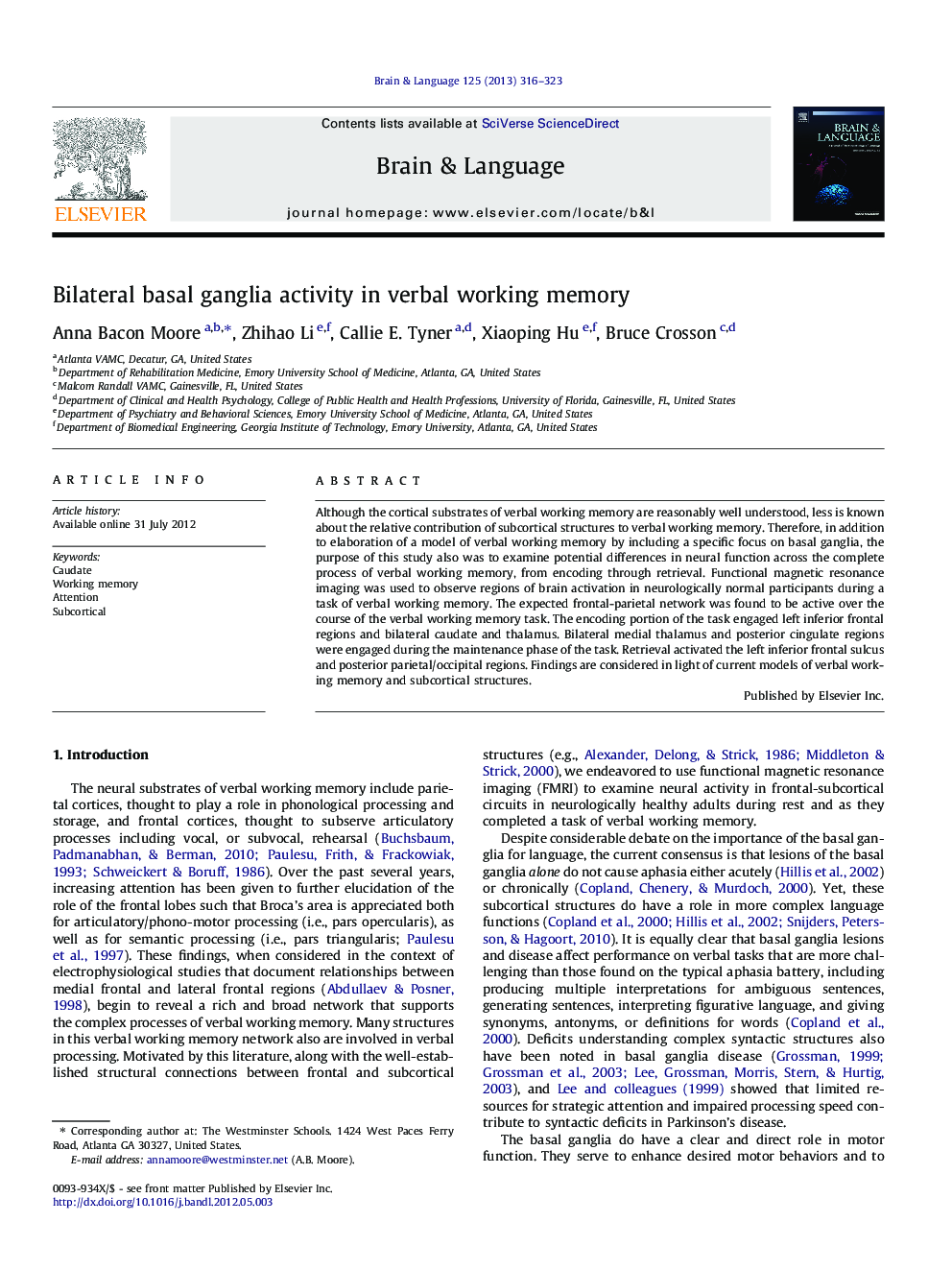 Bilateral basal ganglia activity in verbal working memory