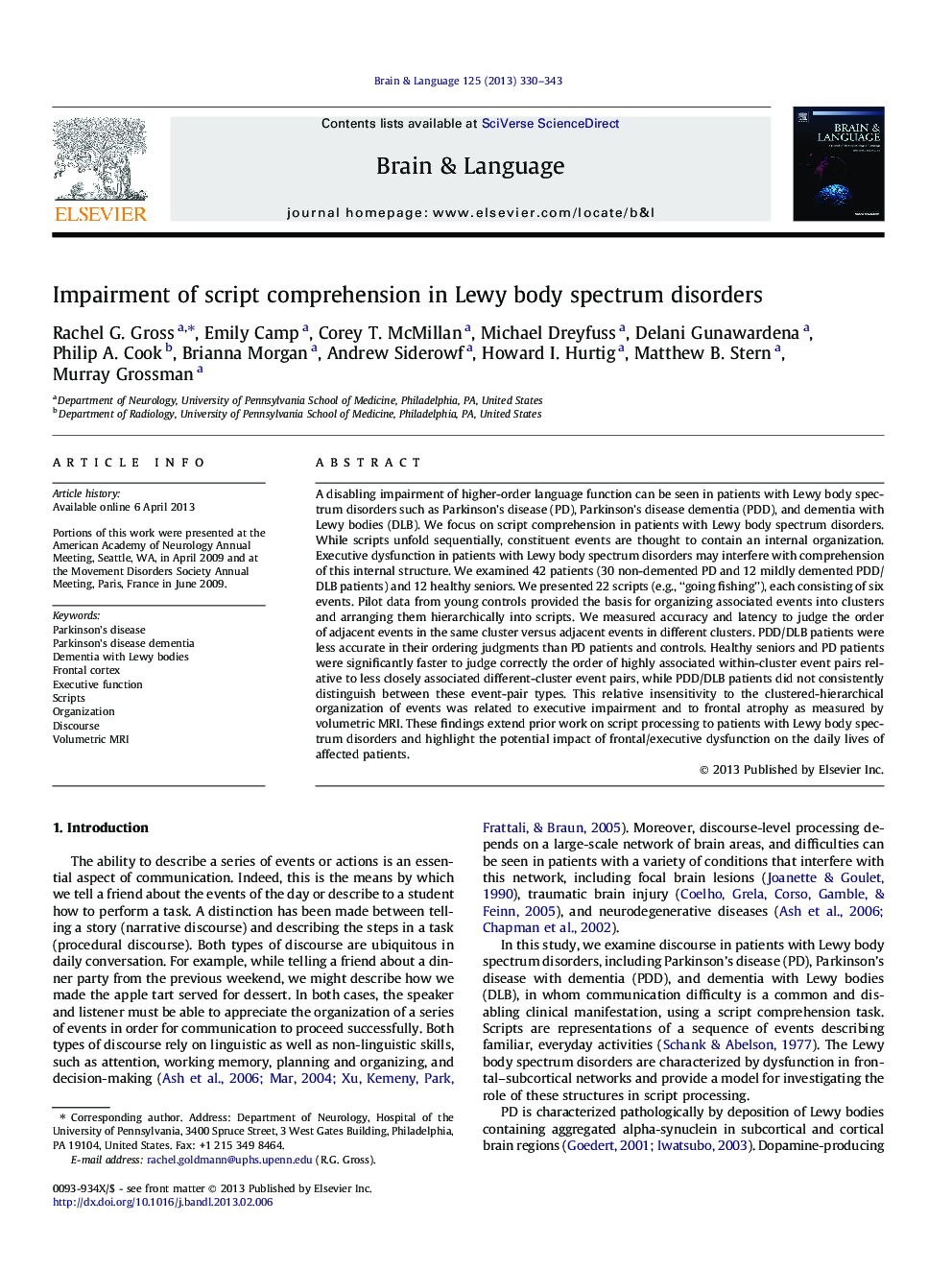 Impairment of script comprehension in Lewy body spectrum disorders