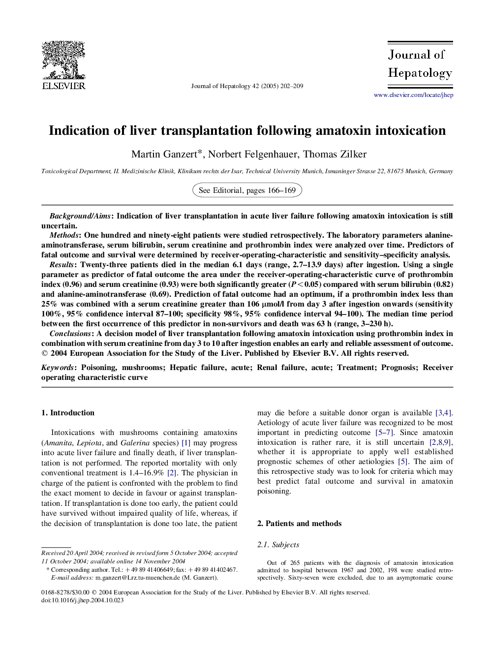 Indication of liver transplantation following amatoxin intoxication