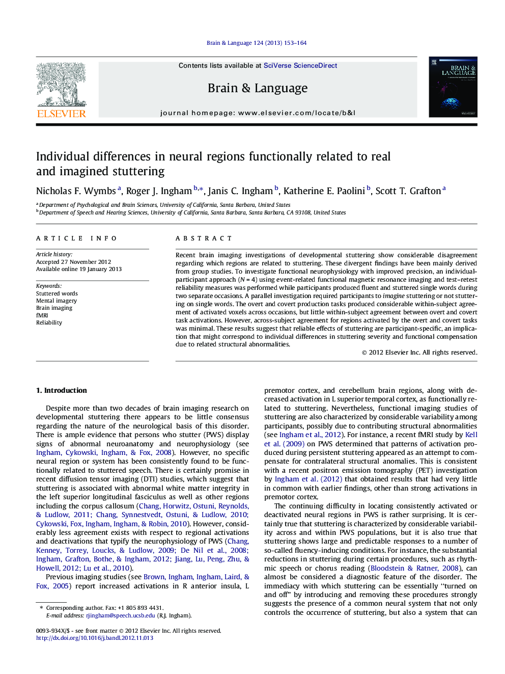 Individual differences in neural regions functionally related to real and imagined stuttering