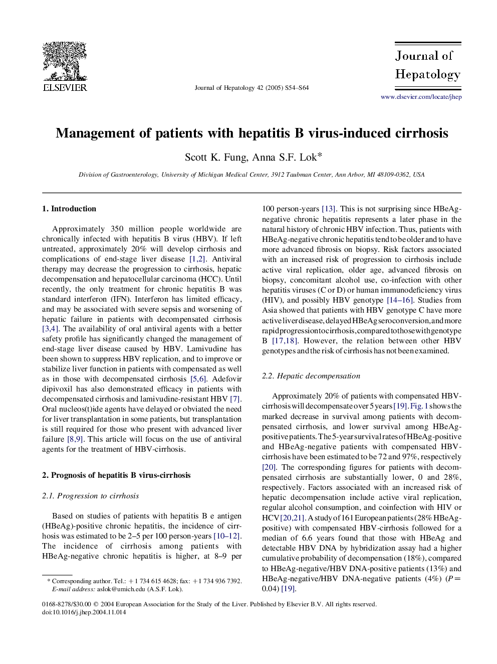 Management of patients with hepatitis B virus-induced cirrhosis