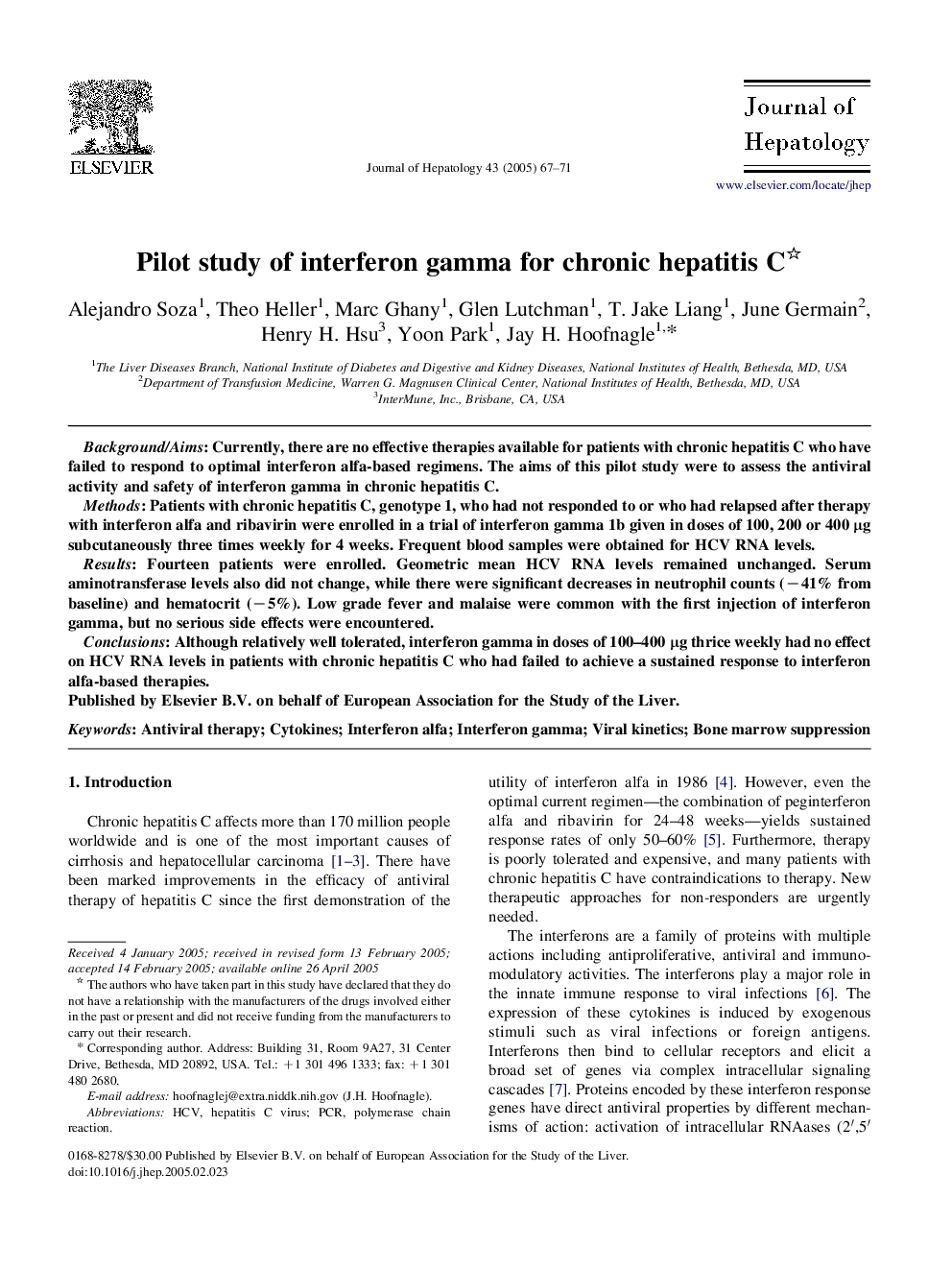 Pilot study of interferon gamma for chronic hepatitis C