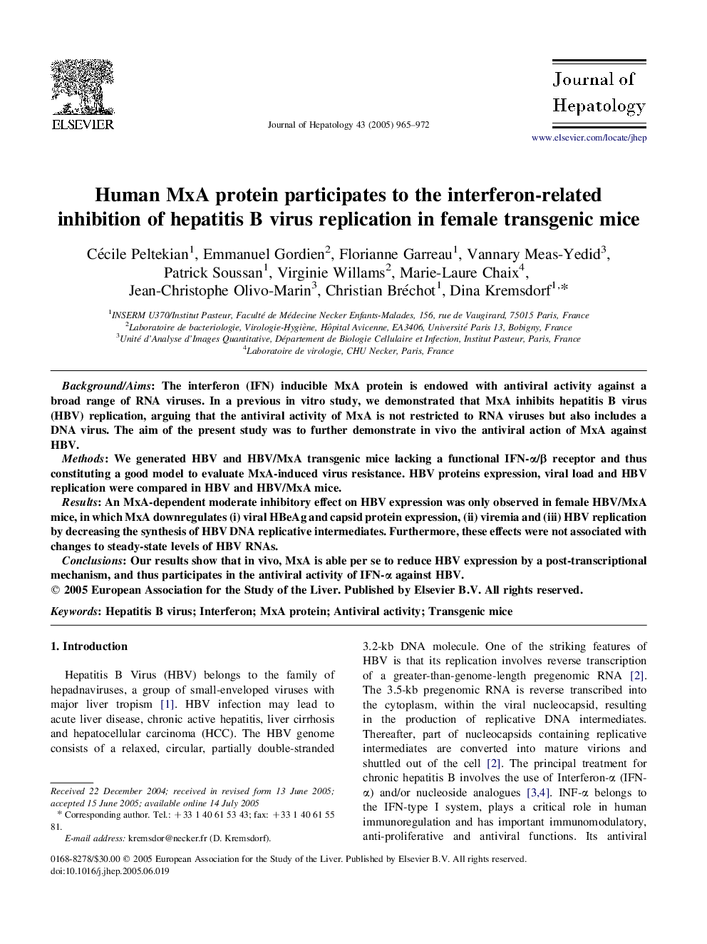 Human MxA protein participates to the interferon-related inhibition of hepatitis B virus replication in female transgenic mice