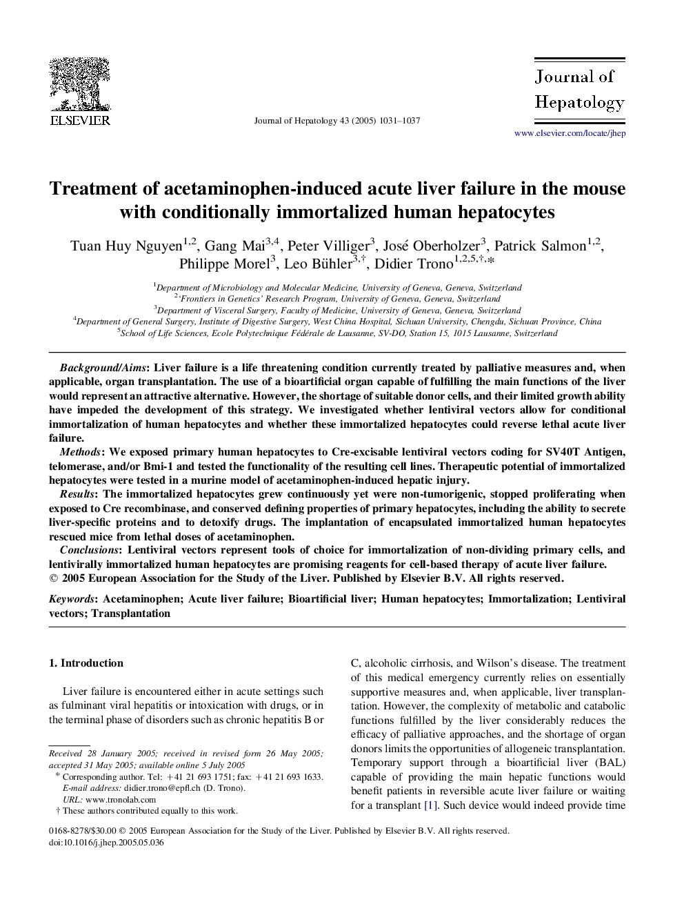 Treatment of acetaminophen-induced acute liver failure in the mouse with conditionally immortalized human hepatocytes