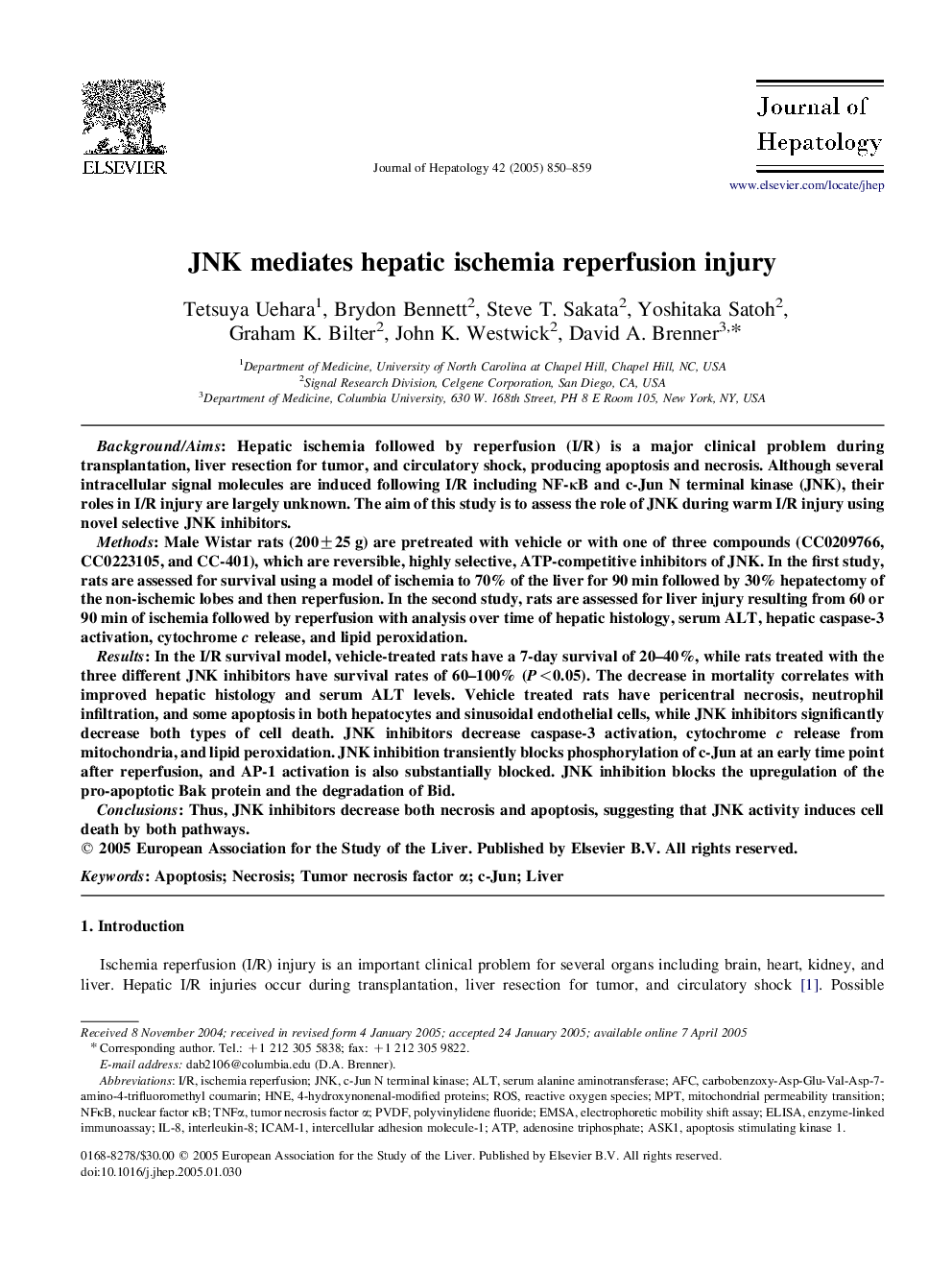 JNK mediates hepatic ischemia reperfusion injury