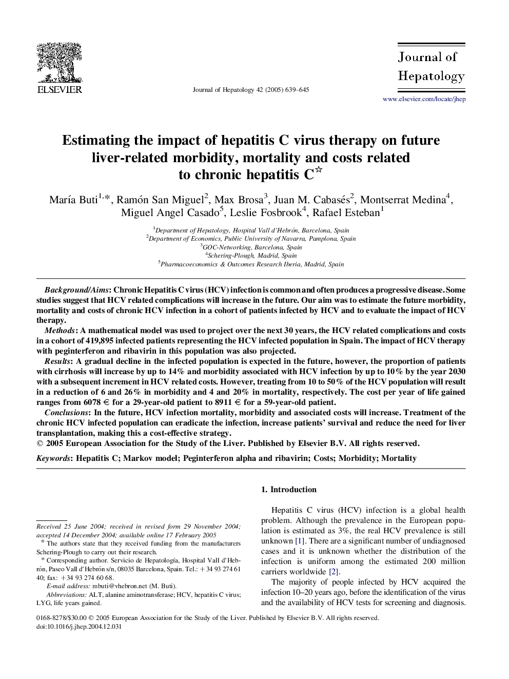 Estimating the impact of hepatitis C virus therapy on future liver-related morbidity, mortality and costs related to chronic hepatitis C